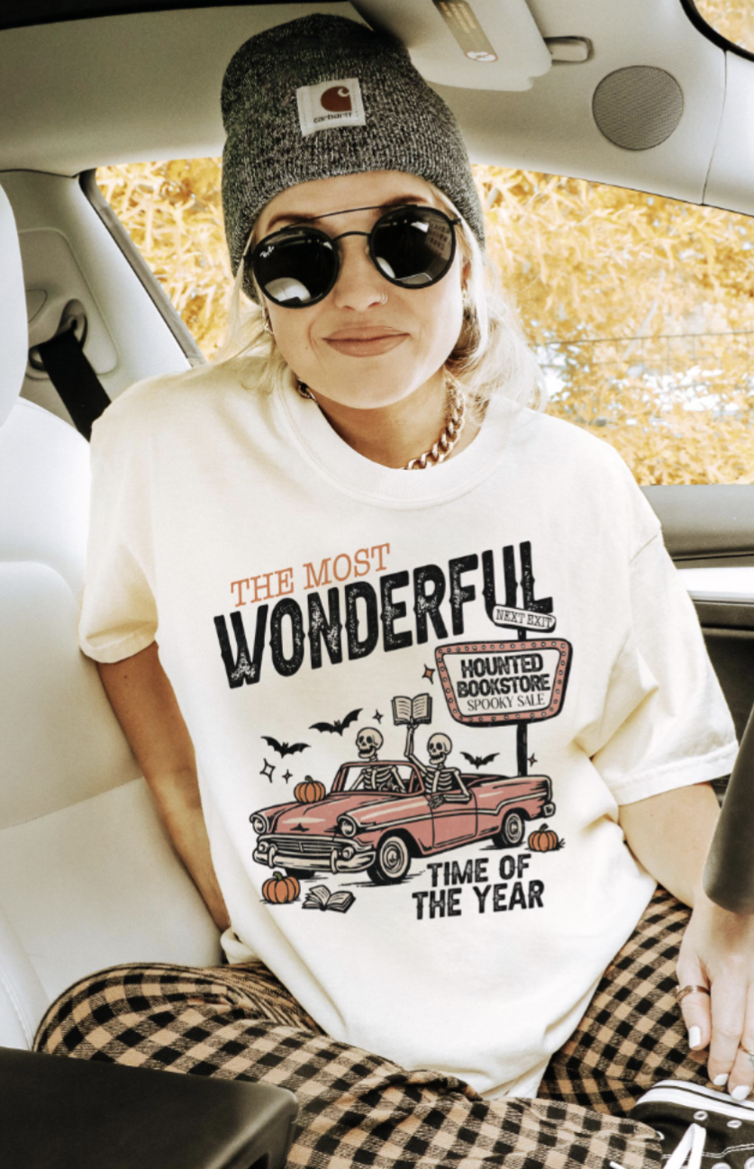 Haunted Bookstore Skelly Tee