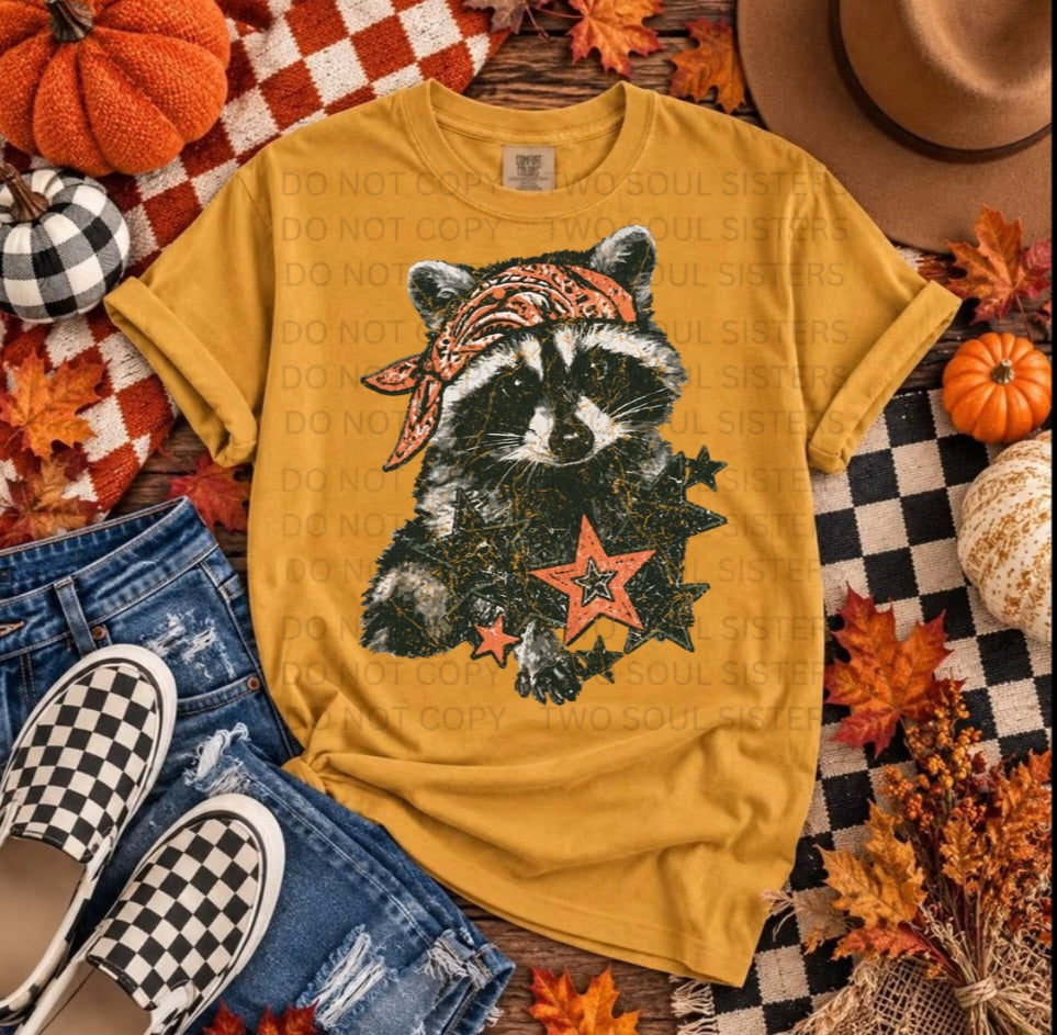 Racoon Bandana Tee on Mustard CC Tee