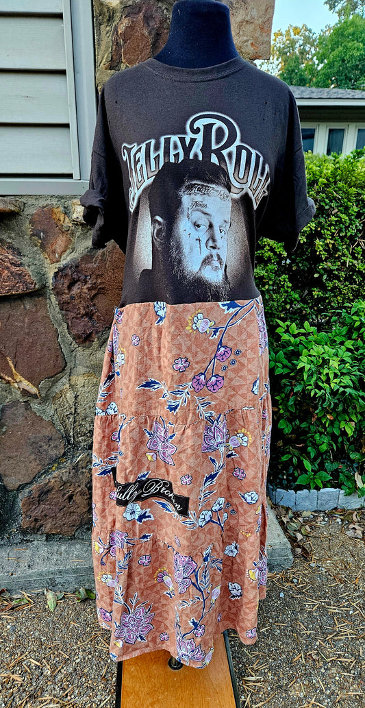 Upcycled Jelly Roll x Beautifully Broken Dress – One of a Kind-- fits large to 2x