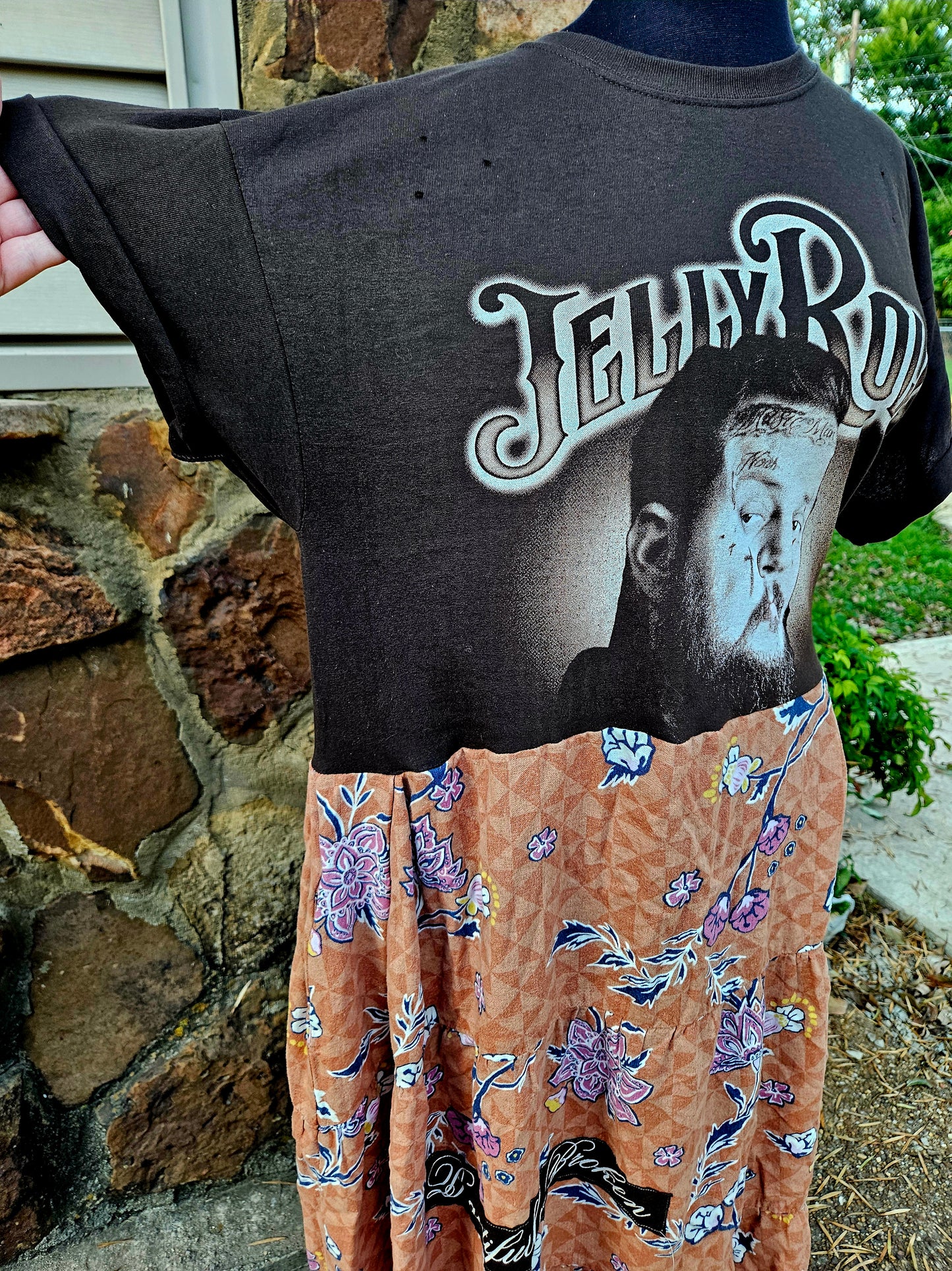 Upcycled Jelly Roll x Beautifully Broken Dress – One of a Kind-- fits large to 2x