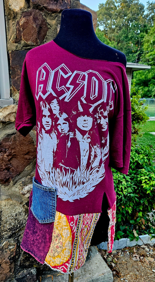 Upcycled AC/DC Patchwork Tee – One of a Kind fits M- Xl