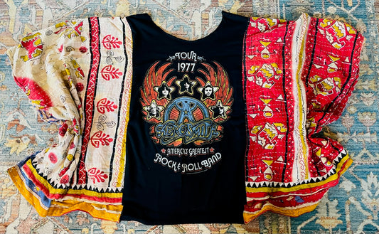 Reworked/upcycled Aero-Smith Poncho- Free Size