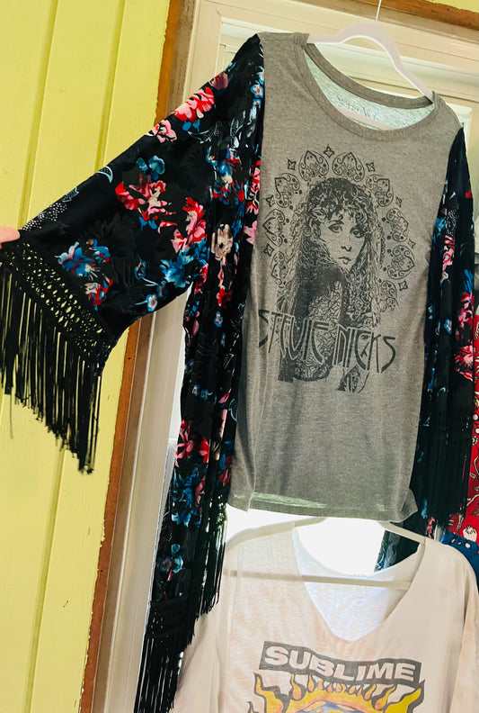 Stevie Nicks Upcycles fringe top fits free size up to 3x