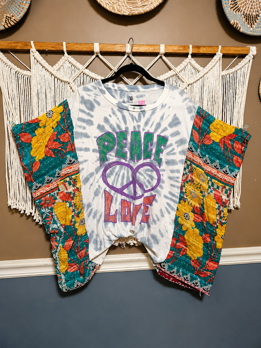 Peace + Love Patchwork Upcycled Poncho Top One Size (fits small, medium, large, xl, 2x, 3x +)