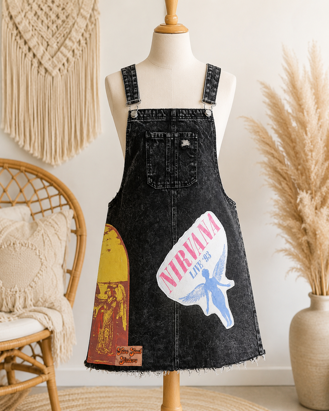 🖤 Nirvana Grunge Upcycle Overall Dress 🖤 Size XL
